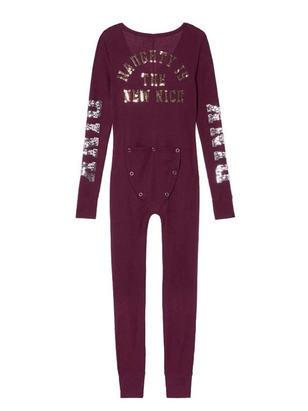 PINK Victoria’s Secret One Piece Thermal Pajama Burgundy Bling Logo Size S